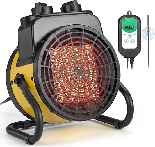 TRUSTECH Greenhouse Heater with Digital Thermostat, 1500W Small Outdoor Space Heater, 3S Heating & 3 Modes, 90° Tilt, Overheat Protection, Tent Heater for Camping, Grow Tent, Patio, Garage, Indoor