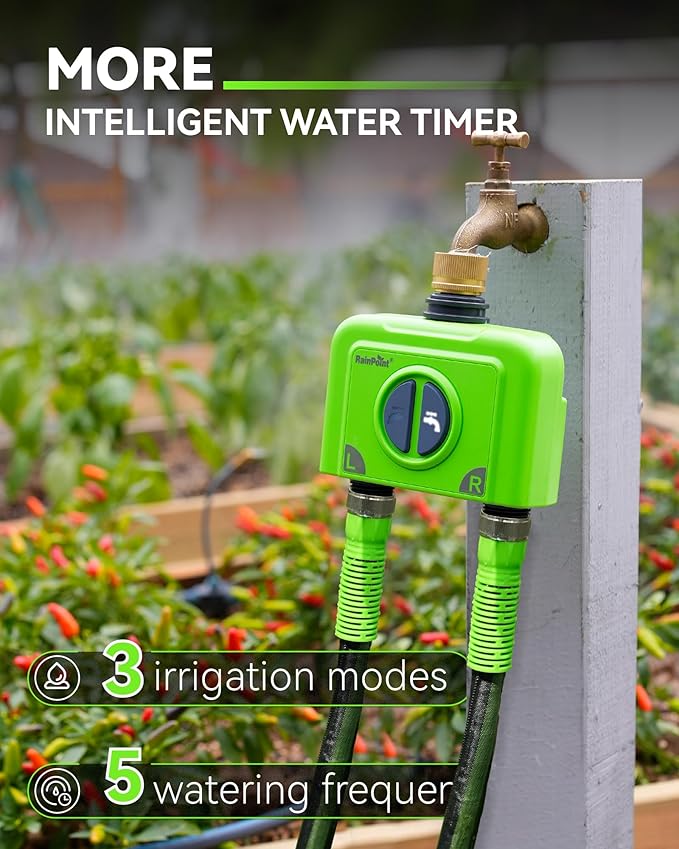RAINPOINT WiFi Water Timer for Garden Hose, Brass Inlet 2 Zone WiFi Sprinkler Controller, Smart Hose Timer Valve with Antenna Gateway, Automatic Drip Irrigation System/Rain Delay for Garden/Lawn/Yard