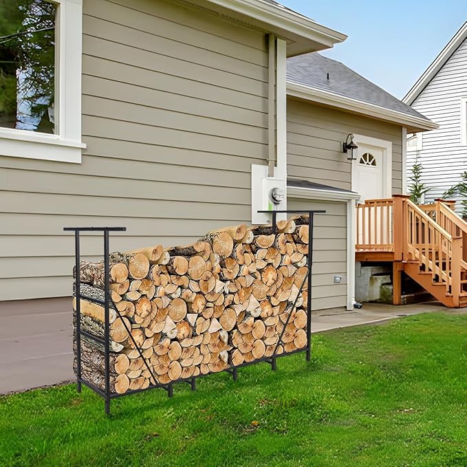 Vailge Firewood Rack Outdoor 6FT with Waterproof Firewood Carrier Bag, Adjustable Heavy Duty Steel Firewood Holder Storage, Log Rack for Fireplace, Fire Pit, Backyard, Camping