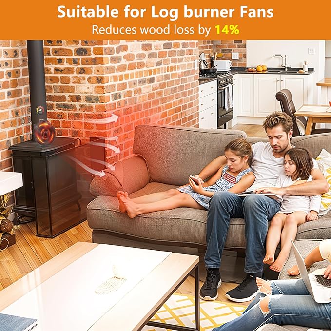Wood Stove Fan, Fireplace Fan for Wood Burning Stove, Heat Powered fan, Wood Stove Accessories, Quiet Operation Circulating Warm Air, (Include Magnetic Thermometer) (5-Blade)