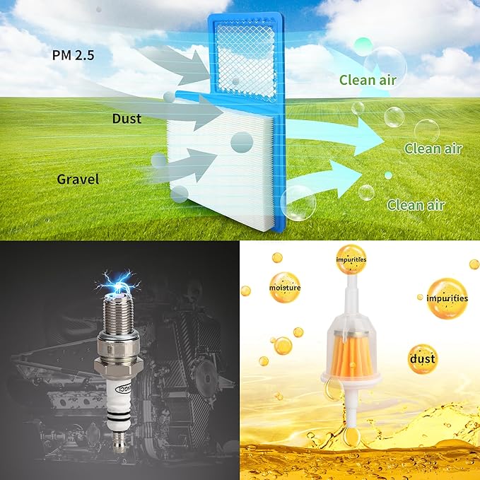 10L0L Golf Cart Tune Up Kit for Yamaha G16,G19,G20,G21,G22 and Yamaha G29 Drive Gas 4 Cycle Models with 301cc/357cc Engines with Air Filter PreFilter Fuel Filter Spark Plug