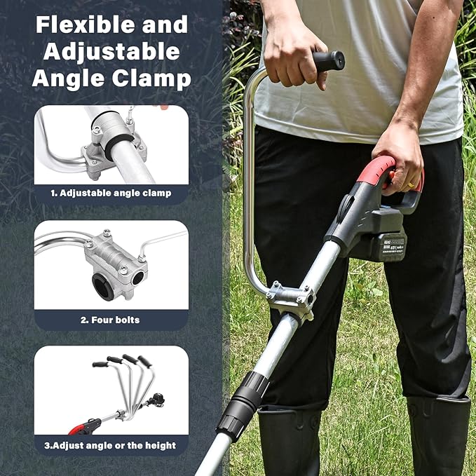 Ergonomic Trimmer Grip, String Trimmers Handle with Shoulder Strap Harness, Weed Eater Handle Extension with Bracket Clamp, Lawn Trimmer Handle Grip for Lawn Care, Landscaping, Yard Trimming Edging
