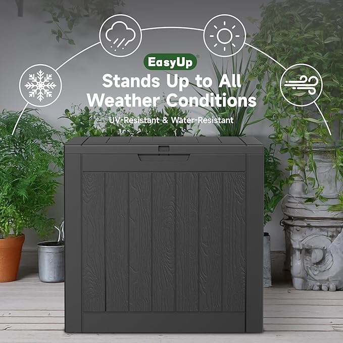 32 Gallon Resin Deck Box Waterproof, UV Resistant Outdoor Storage Box for Delivery, Porch, Patio and Garden, Stripe Black