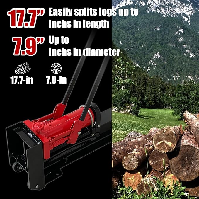 BIG RED ATGS012-1 Torin Hydraulic Log Splitter: Durable Manual Wood Splitter with Horizontal Full Steel Beam, Labor-saving Machine - Stable and Safe, Capacity 12 Ton, Red