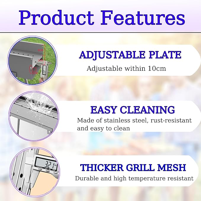 Portable Charcoal Grill, Stainless Steel BBQ Grill with Foldable Stand Adjustable Air Vents, Kebab Skewer BBQ Barbecue Grill Kit for Garden Backyard Party Picnic Travel Outdoor Use (31.6x7.1inch)