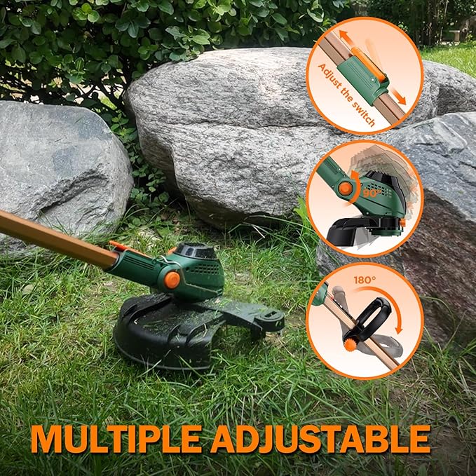 13-Inch String Trimmer Cordless,(2 x 21V 5.0Ah Batteries & Charger), 2 in 1 Trimmer & Edger, Electric Weed Wacker with Auto Rope Spool Feed, 6 Pcs 4M Spool Line for Yard, Garden, Green