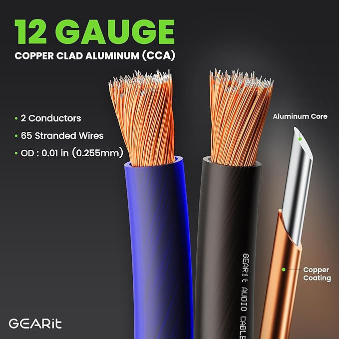 GearIT Pro Series 12 Gauge (2 x 4mm²) Speaker Wire Cable (30.4 Meters / 100 Feet/Black Blue) CCA HiFi Audio Speaker Cable Great Use for Car Audio and Home Theater Surround Sound Systems