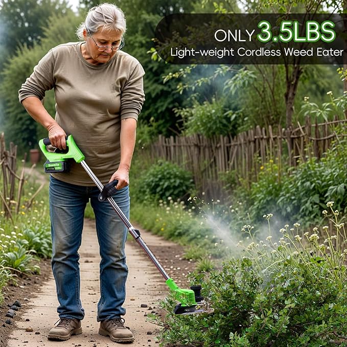 Cordless Weed Wacker Battery Powered,4-in-1 Grass Trimmer/Brush Cutter with 4 Types Blades, 21V Weed Electric Eater with 3.0Ah Battery*2 for Lawn Care and Yard Work