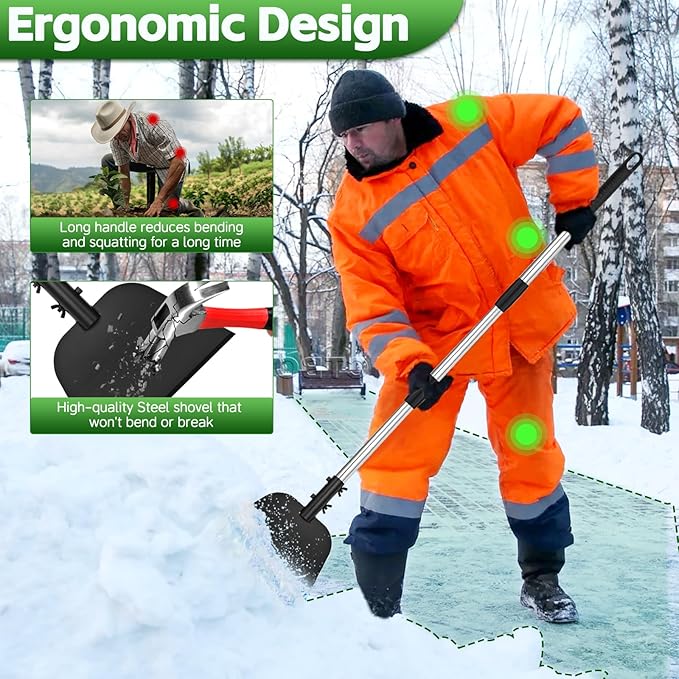 DEMARRE Snow Shovel for Driveway,Ice Scraper with Stainless Steel Handle 55 inch Long Garden Shovel, Floor Scraper,Large Capacity Multifunctional Cleaning Shovel for Garden Car Camping Outdoor