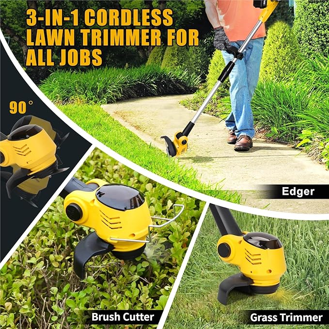 Cordless Weed Wacker Electric Grass Trimmer with 21v 4000mah Battery Powered Weed Trimmer Lightweight Lawn Edger Tool for Small and Medium Garden and Yard Lawn