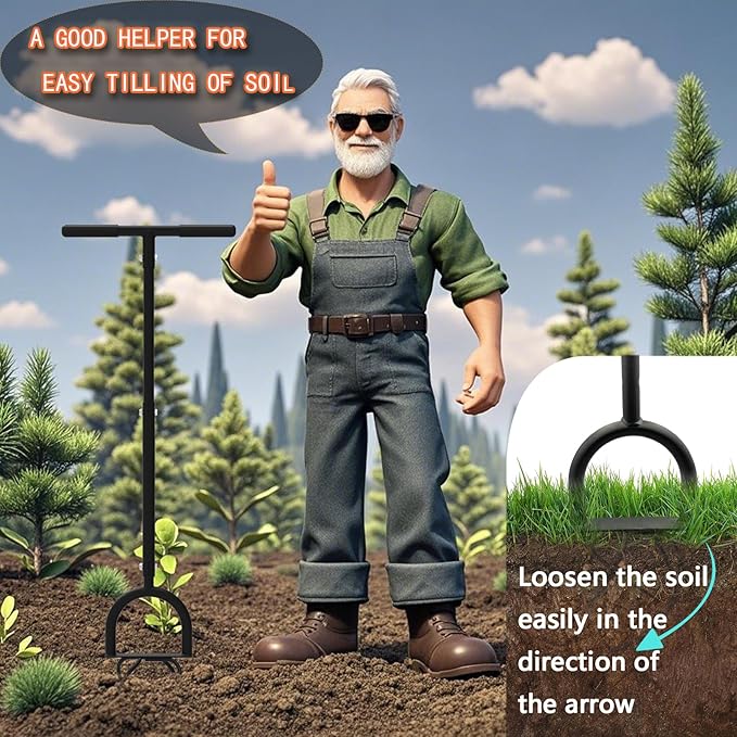 Hand Tiller Garden Claw, 4-Tine Twist Tiller Cultivator for Soil Loosening, Lawn Aeration, and Garden Bed Preparation - Durable, Adjustable, and Easy to Use Garden Tool
