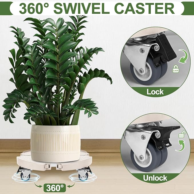 ToLanbbt 2 Pack Plant Caddy Stands with 360° Wheels Adjustable 15-22 in Rolling Stands Heavy Duty Large Plant Carts Dolly with Casters 440lbs Capacity for Large Planter, Garden Pot, Flower Pot, Beige