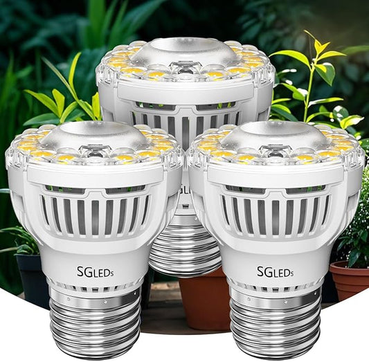 Grow Light Bulbs, A15 7W Plant Light Bulb for Indoor Growing, High PPFD, Full Spectrum, 60W Equivalent, E26 Base, LED Grow Lights for Indoor Plants, Seed Starting 3pack