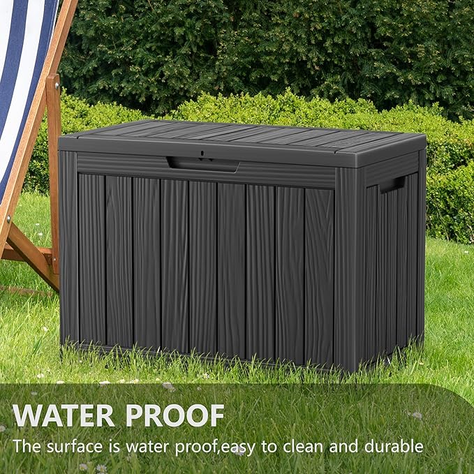 Vixzen 45 Gallon Resin Deck Box, Lockable Outdoor Storage Box for Patio Cushions Storage Furniture,Garden Tools, Pool Supplies, Weatherproof and UV Resistant