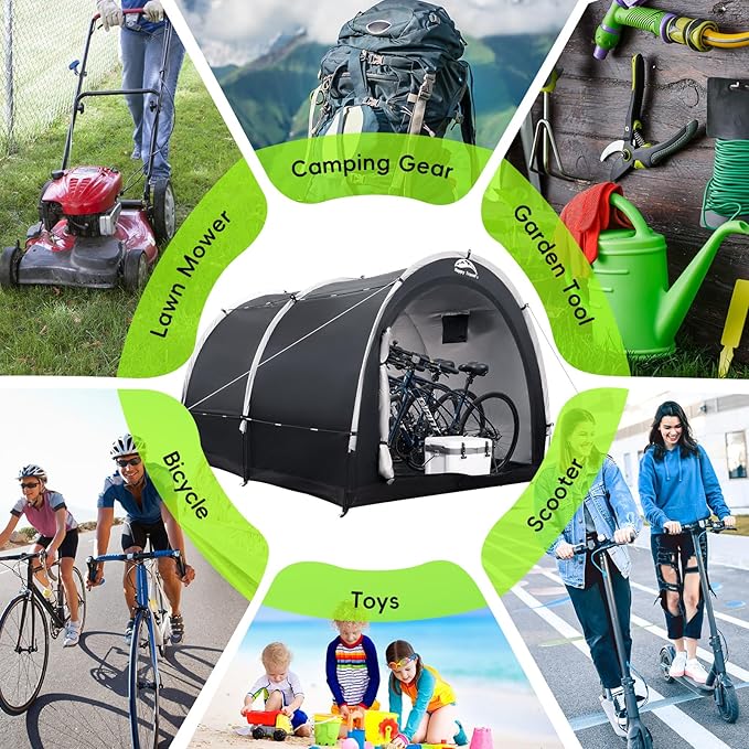 Happy Travel Bike Storage Tent Shed, Outdoor Waterproof Bicycle Covers Shelter with Window for 2/3/4/6/8 Bikes,Oversized Outside Portable Sheds for Lawn Mower,Garden Tools