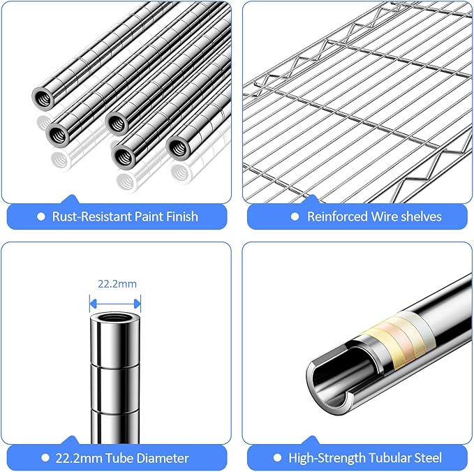 IZEUK 5-Tier Heavy Duty Metal Storage Shelving Unit (Chrome, 17.7" D x 47.2" W x 72.3" H, 1750 lbs Capacity), Adjustable Steel Wire Rack Shelf Organizer for Garage, Kitchen, Pantry, Basement, Laundry