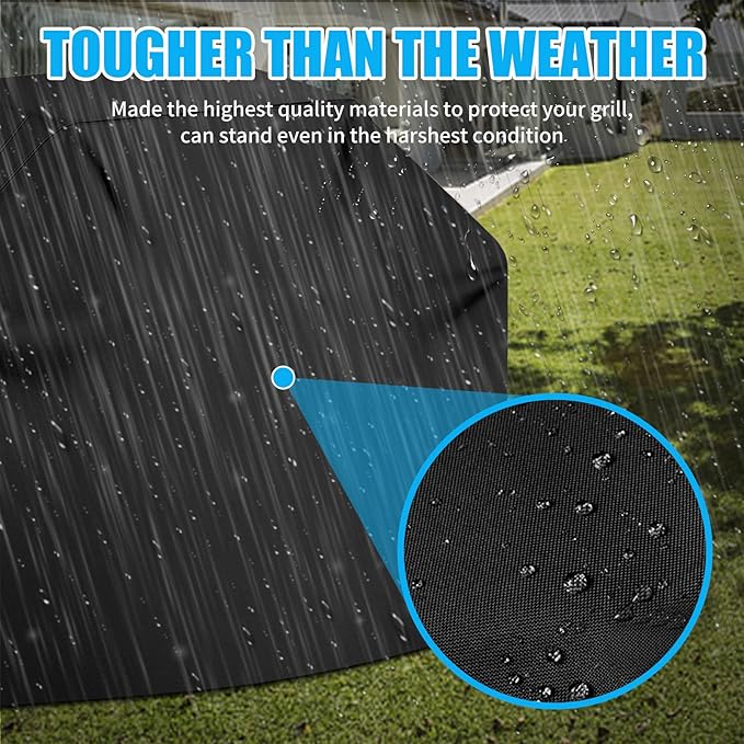 Grill Cover 600D Heavy Duty, Universal Fit Waterproof BBQ Grill Protector with Adjustable Straps, Weatherproof Outdoor Oven Cover for All Seasons