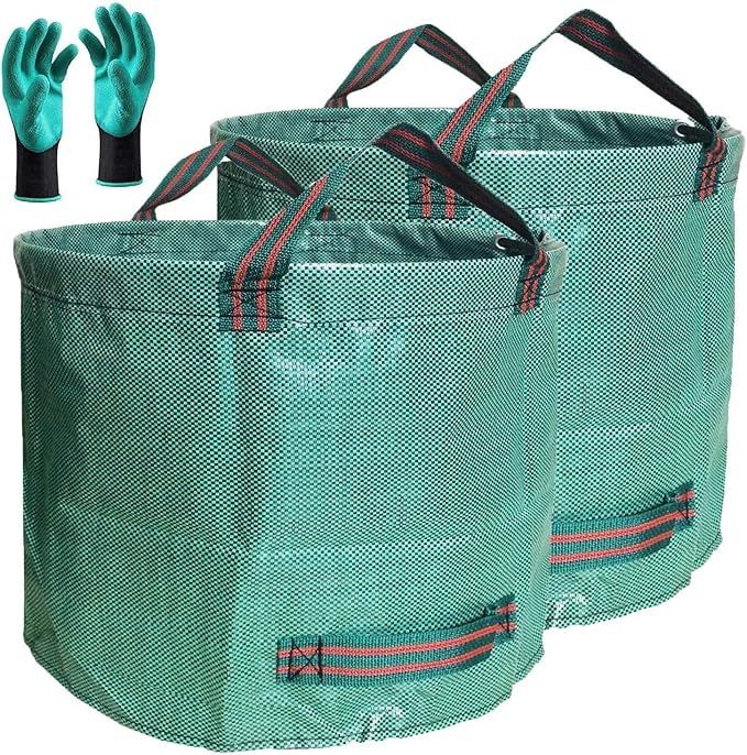 Professional 2-Pack 106 Gallon Large Lawn Garden Bags (D31, H31 inch) Yard Waste Bags W/Gardening Gloves, Big Leaf Bag,Yard Debris Bags,Garden Trash Container,Lawn Grass Clippings,Weeds Bag 4 Handles