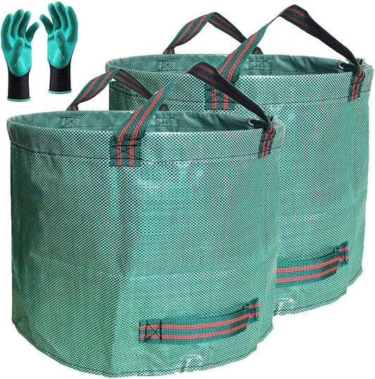 Professional 2-Pack 106 Gallon Large Lawn Garden Bags (D31, H31 inch) Yard Waste Bags W/Gardening Gloves, Big Leaf Bag,Yard Debris Bags,Garden Trash Container,Lawn Grass Clippings,Weeds Bag 4 Handles