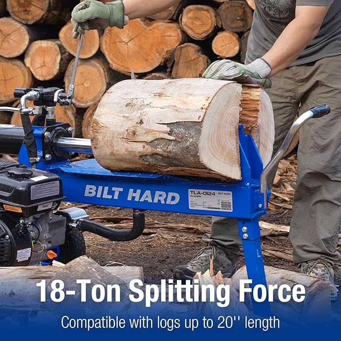 BILT HARD 18-Ton Portable Gas Log Splitter, Rapid Auto Return Ram System with 2-Stage Gear Pump, Wood Splitter with 7 HP 209cc Engine, Horizontal Full Beam Steel Wedge Firewood Splitting