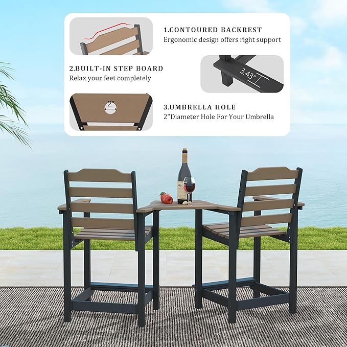 HDPE Tall Adirondack Chair, Weather Resistant Balcony Chairs for Garden, Backyard, Poolside, Capacity 300 LBS(4 PCS,Brown&Black)