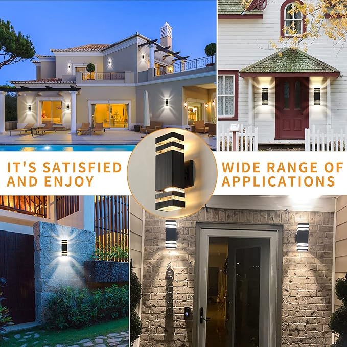 tewei 1 Pack 12In Square Up and Down Outdoor Wall Lights, Modern Black Exterior Light Fixture Aluminum Waterproof Porch Lights Outdoor Wall Mount Lamp for House Porch Garage, 3000K Warm White