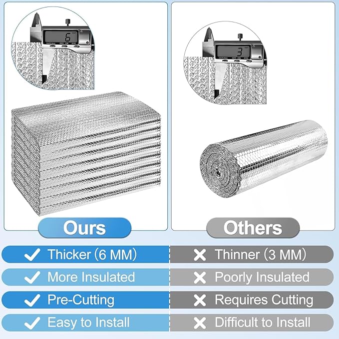 Garage Door Insulation Kit 16P Double Bubble Window Heat Insulation Panels, 6MM 24" x 60" Reflective Aluminum Foil Summer/Winter Barrier Insulation Sheets with 120 Adhesive Tapes for Garage Attic Wall