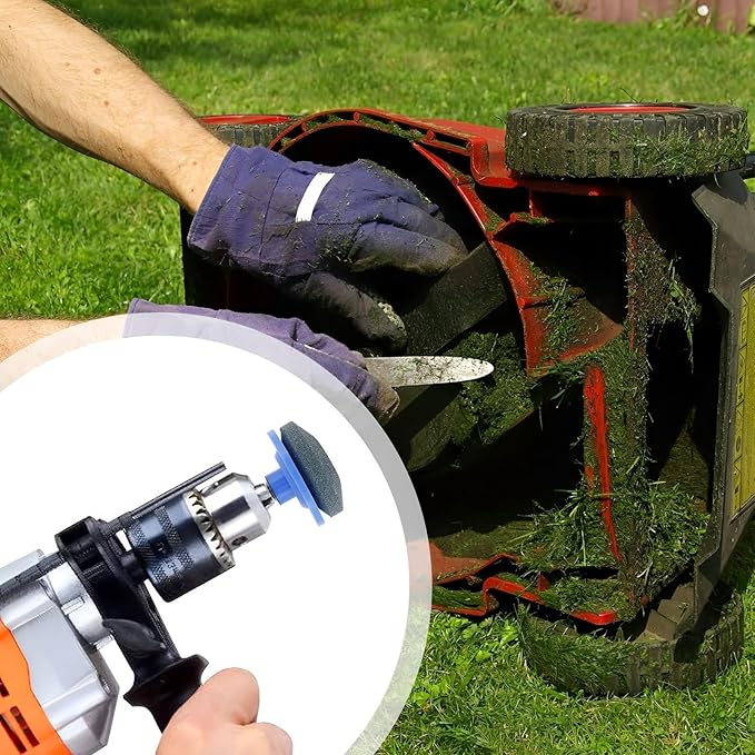 12 Pcs Lawn Mower Blade Sharpener Reusable Wear Resistant Grinder Wheel Stone with Blade Balancer Drill Attachment Grinding Accessories for Most Power Drill Hand Drill