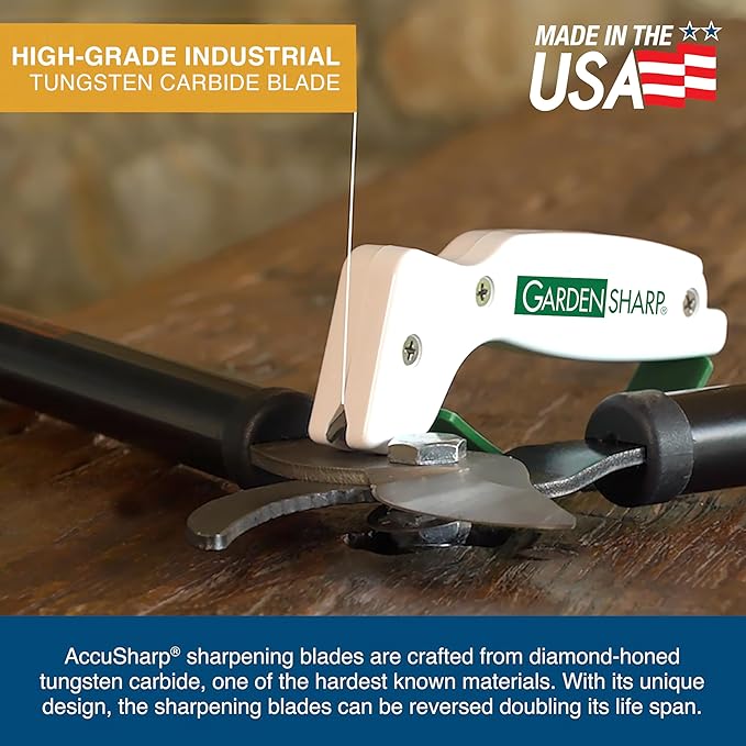AccuSharp Garden Tool Sharpener, Diamond-Honed Tungsten Carbide Blades, Restores, Repairs, Sharpens & Hones Lawnmower Blades, Secateurs, Limb Loppers, Hoes, Shovels, and Scythes