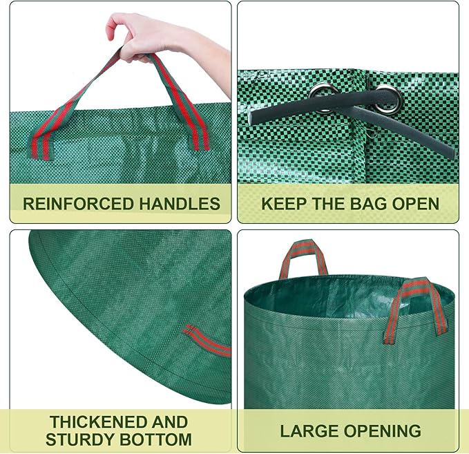 Remiawy Reusable Yard Waste Bags, 3 Packs 72 Gallons Lawn and Leaf Garden Bags with Reinforced Carry Handles Heavy Duty Garden Waste Bags Camping Yard Recycling Trash Bags for Debris Leaves Grass