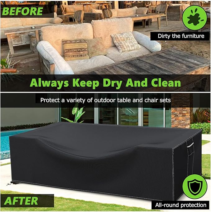 Patio Furniture Covers Waterproof, Heavy Duty 600D Outdoor Furniture Covers for Outdoor Dining Table and Chair,Tear Resistance and Anti-UV, Black,74"L x 47"W x 28"H