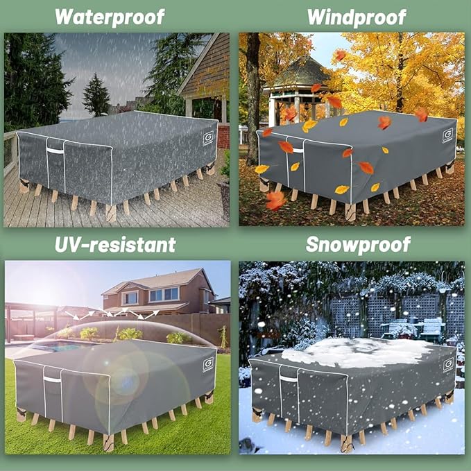 Gasadar Rectangular Patio Furniture Covers, Waterproof Outdoor Furniture Cover for Outdoor Dining Table and Chairs General Purpose, 600D Heavy Duty, 98" L x 78" W x 28" H, Grey