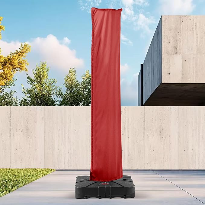 Patio Cantilever Umbrella Cover Outdoor Offset umbrellas Covers with Zipper and Rod UV Resistant Waterproof for Pool Deck Garden, Red