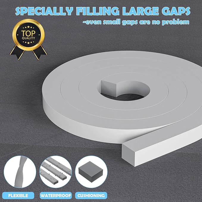 1"×1" EVA Foam Strips with Adhesive Weather Stripping Tape Larger Foam Weather Stripping Strip for Large Gap Insulation (1"×1",13FT,Grey)