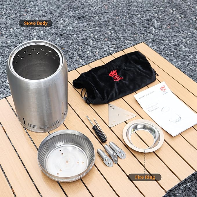 XL Portable Table Top Fire Pit, 12" Tabletop Smokeless Fire Pit with Travel Bag, Low Smoke Burning Outdoor Stove Firepit Fueled by Pellets or Wood Camping Patio (Stainless Steel,Sliver) 30.6x16.3cm