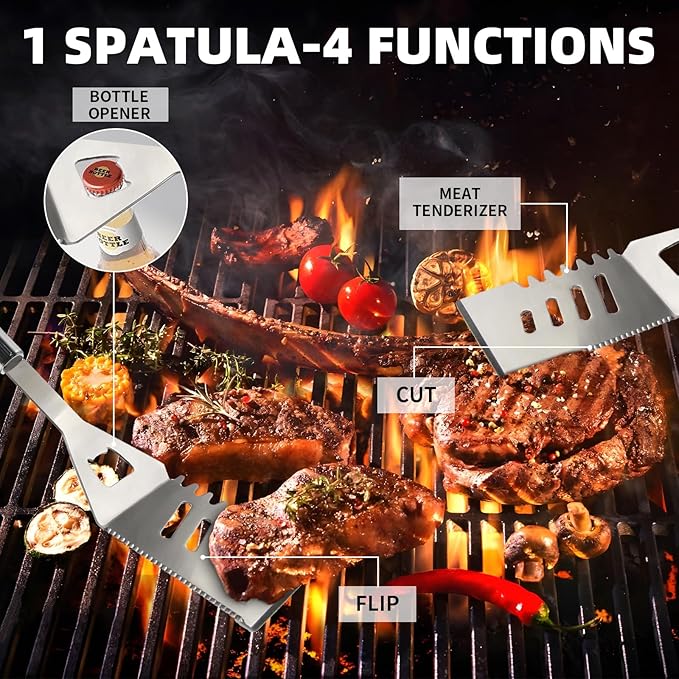28PCS Stainless Steel BBQ Grill Accessories Set, Grilling Gifts for Men Birthday Father's Day, Portable Multifunction Grilling Utensils Tools Kit with Storage Bag for Outdoor Grill Camping BBQ Party