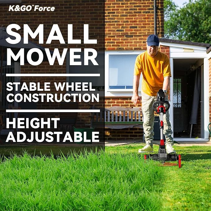 Blade Weed Wacker with Wheels, Electric Weed Wacker Cordless, 3-in-1 Brush Cutter & Edger & Mini-Mower with 4.0Ah Battery and Charger, 30+Mins & Brushless Motor, K&GO Force (One Battery)