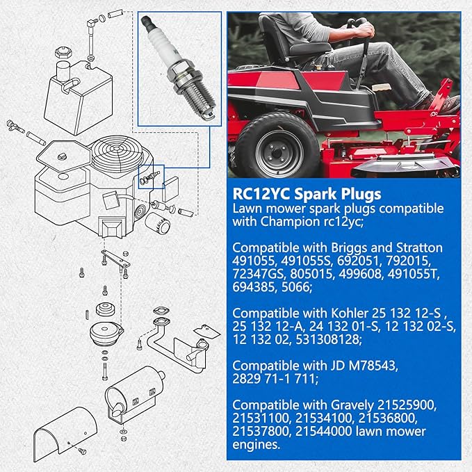 Replacement 491055S Spark Plug for Briggs & Stratton 491055MA 72347GS 594056 805115 491055 84007216 Lawn Mower Models