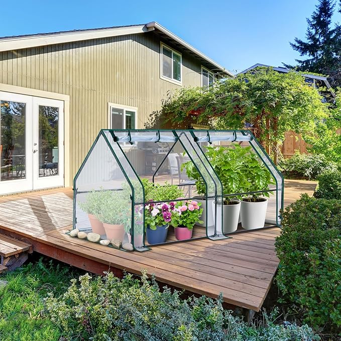 Ohuhu Portable Mini Greenhouse, 71"x36"x36" Greenhouses for Outdoors with Dual Large Zipper Doors & Ground Stakes, Waterproof & UV Protected Plastic Green House for Outside Garden Patio Transparent
