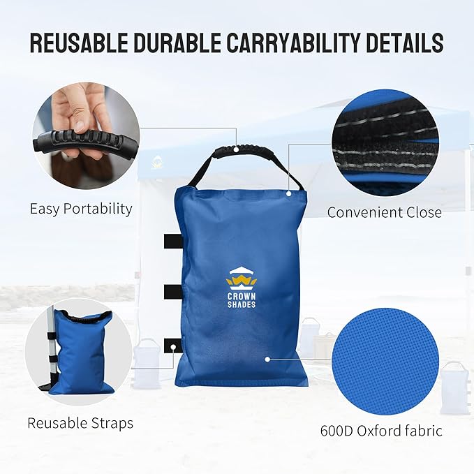 CROWN SHADES Sand Bags for Canopy Legs Sandbags for Weight-Canopy Weights, Pop Up Tent Weights Bags, Blue