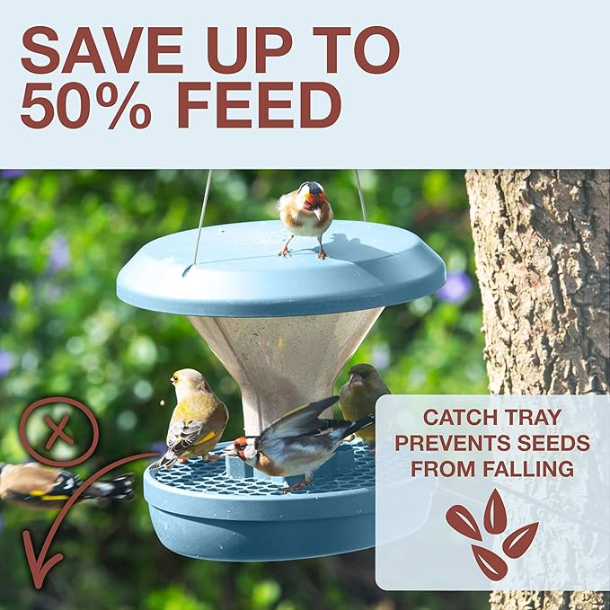 SWISSINNO No Mess Bird Feeder Davos Smart Birds - No Spill Bird Feeder for Outdoor - Mice & Rat Proof - Robust & Reliable for Hanging - Dual Food Chambers - Made in EU - Light Blue