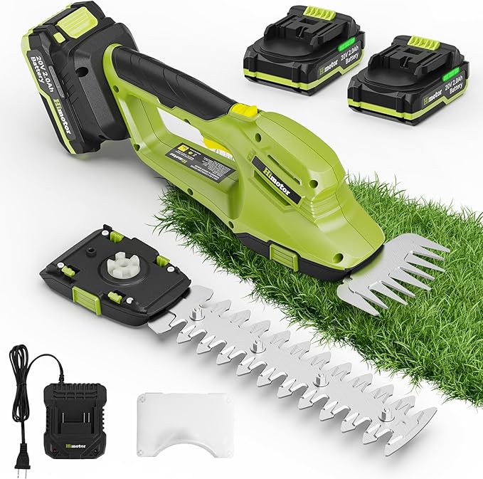 Hedge Trimmer Cordless, 2 in 1 Handheld Hedge Shears Electric Hedge Trimmer with 2 Pack 20V Rechargeable Battery and Charger Included, Small Grass Trimmer Garden Tools for Tree, Garden, Lawn, Yard