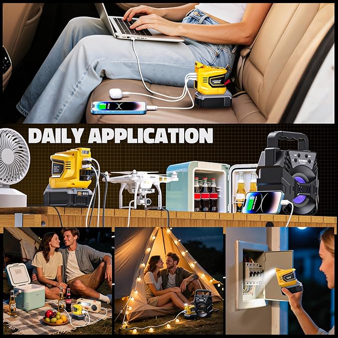 2PCS 200W Power Inverter for DeWalt, DC 20V to AC 110-120V Battery Inverter, Portable Battery Adapter Phone Charger Converter with 2 USB & 1 Type-C & 1 AC Outlet for Camping Essentials (Tool Only)