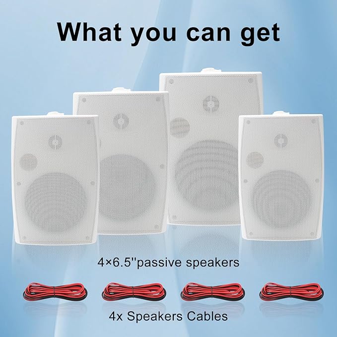 Herdio 6.5 Inch 800W Passive Outdoor Speakers Wired Waterproof 2-Way Wall Mounted Speakers with Bass Suitable for Patio Pool Deck Porch Backyard Indoor Home (2 Pairs, White)