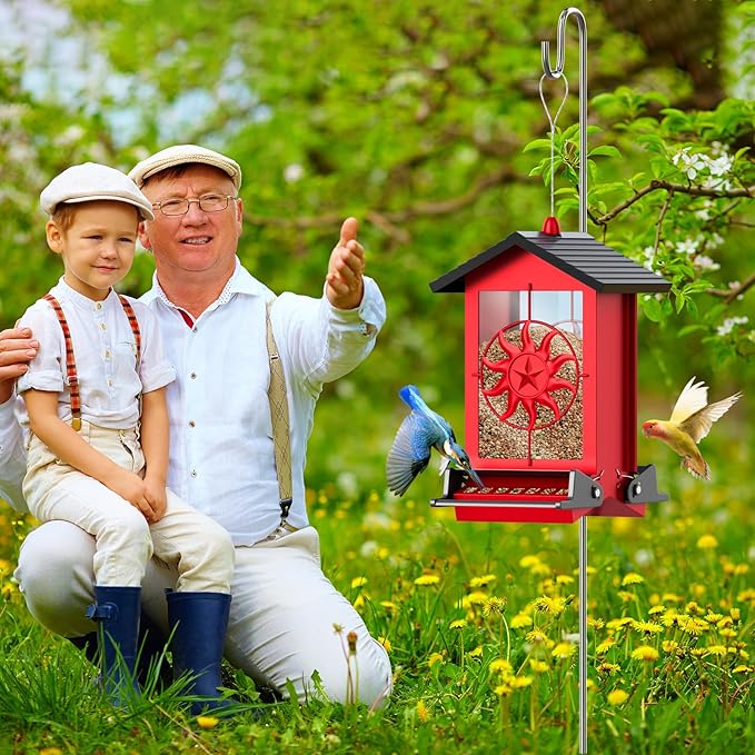 Squirrel Proof Bird Feeders for Outdoors, 5LBS Large Capacity Metal Wild Bird Feeder with Bilateral Weight-Activated Perches, Anti Squirrel Bird Feeders for Outside Finch, Cardinal, Blue Jay