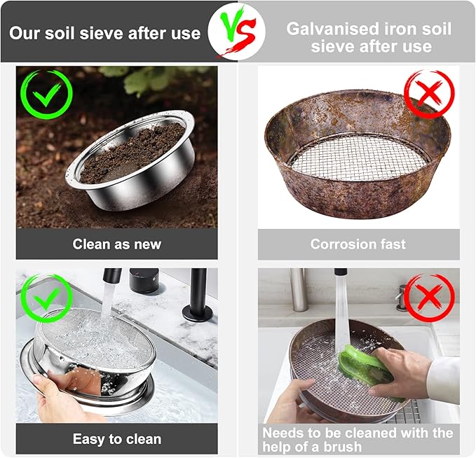 Bonsai Soil Sifter Set for Gardening - Soil Sieve with 5 Interchangeable Mesh (1mm, 3mm, 5mm, 7mm, 9mm), Garden Sifting Screen for Dirt, Sand, Rock, Filtration, Compost and Bonsai