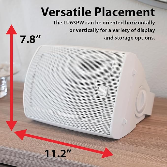 Dual Electronics LU63PW 6.5" 3-Way High Performance Outdoor Indoor Wired Speakers | Effortless Set Up | Home, Pool, Patio, Garage Use | Weather Resistant | Expansive Stereo Sound Coverage | White