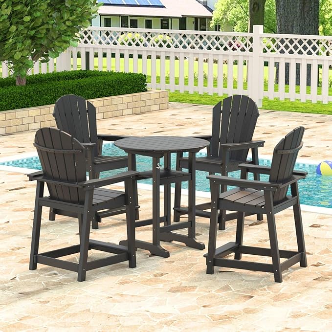 Outdoor Tall Adirondack Chair, HDPE Weather Resistant Outdoor Chair for Garden, Backyard, Poolside, Capacity 400LBS (2 PCS, Black)