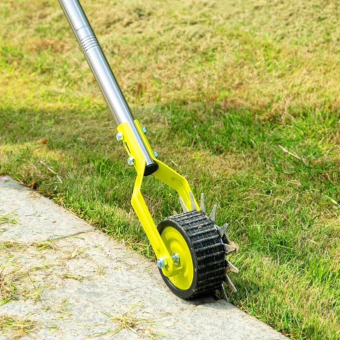 58-Inch Manual Edger Lawn Tool, Wheel Rotary Edger with Adjustable 4-Section Stainless Steel Handle & Cushion Grip, Rust-Resistant for Sidewalk, Driveway, Garden, Landscaping