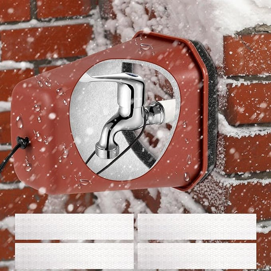 1 Pack 2025 Upgrade Extra Long Pet Proof Outdoor Faucet Covers Winter 8.5x7x5.5in Plastic Thick Foam Spigot Cover w/Reflective Strips for Outside Water Faucet Winter Freeze Protection (Red)